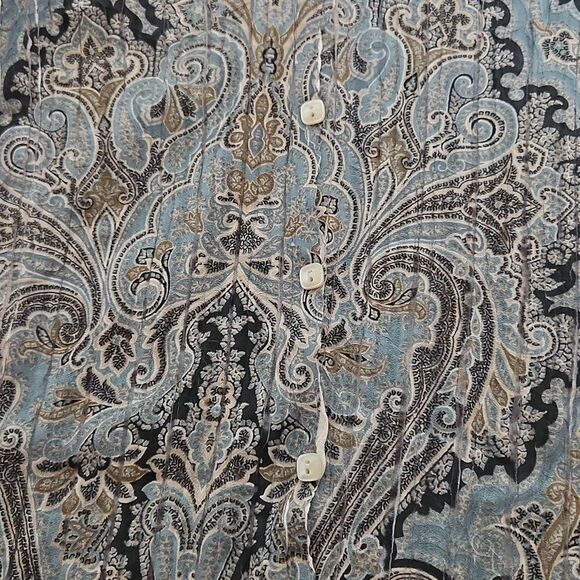 Komarov Pleated Button-Down Long Sleeves Shirt Small Blue/Cream - Picture 11 of 16